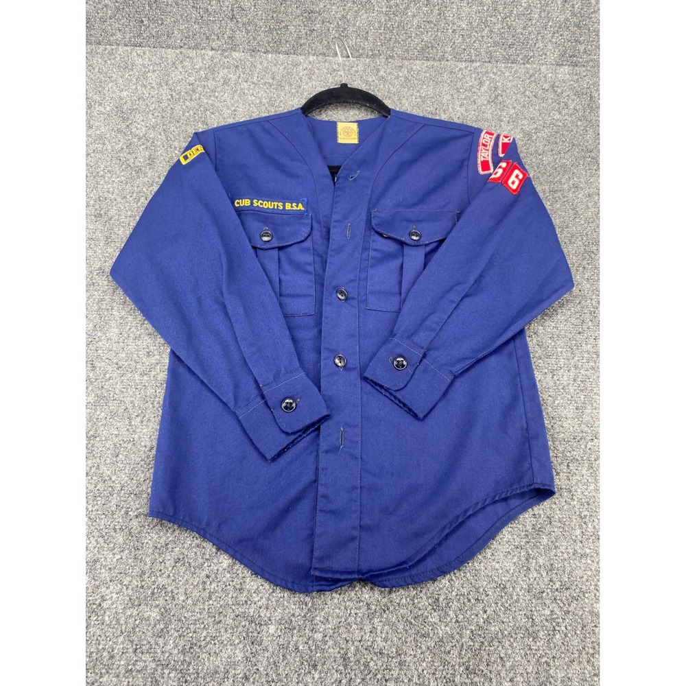 BSA Cub Scouts Official Uniform Blue Long Sleeve Vintage Patches Boys 10-12